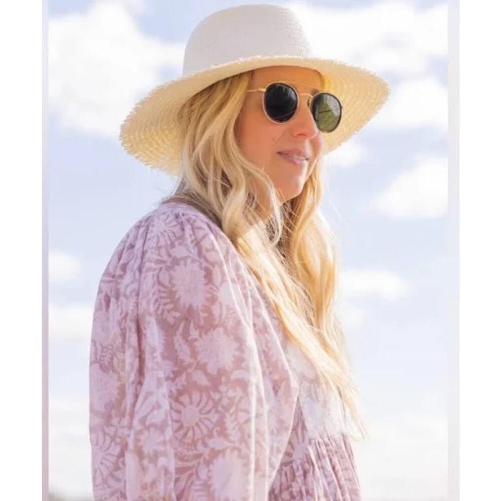 Hat Attack NWT Travel Packable Hat Chapeau Fringed Blanc/White MSRP $119‎